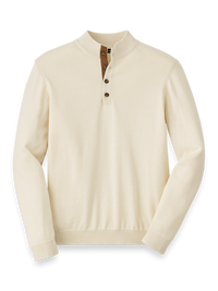 Supima Cotton Four Button Mock Neck Sweater - Ivory