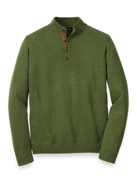 Supima Cotton Four Button Mock Neck Sweater - Olive