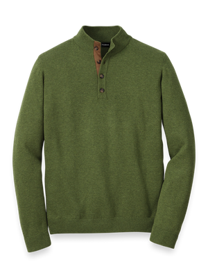 Supima Cotton Four Button Mock Neck Sweater - Olive