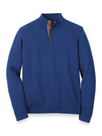 Supima Cotton Four Button Mock Neck Sweater - Dark Blue