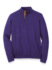 Supima Cotton Four Button Mock Neck Sweater - Plum