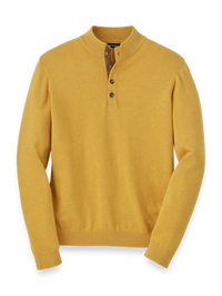 Supima Cotton Four Button Mock Neck Sweater - Mustard