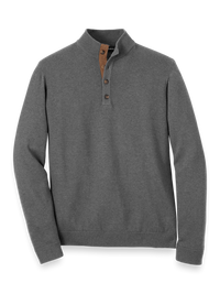 Supima Cotton Four Button Mock Neck Sweater - Medium Grey