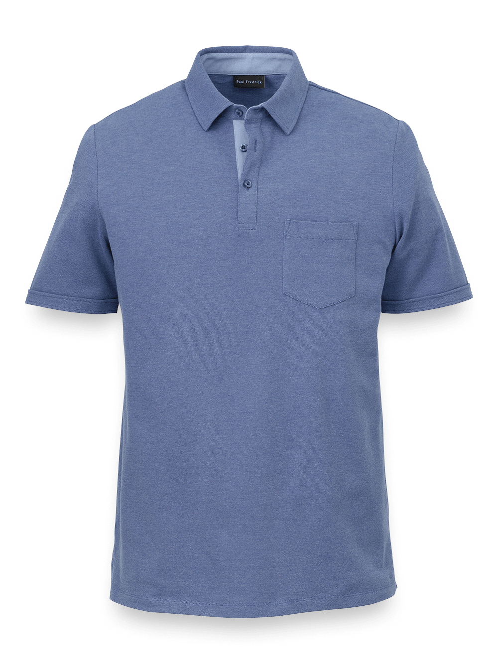 Product Image of Cotton Blend Three Button Polo-Blue