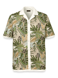 Linen Blend Button Front Camp Collar - Multi
