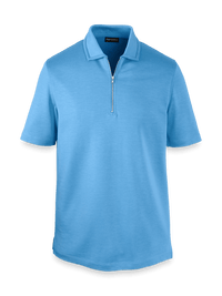Lyocell Blend Quarter Zip Polo - Blue