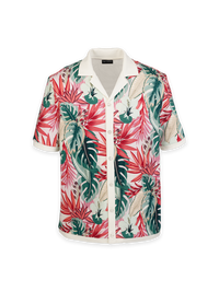 Linen Blend Full Button Front Camp Collar - Pink Multi