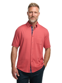 Cotton Full Button Front Polo - Coral