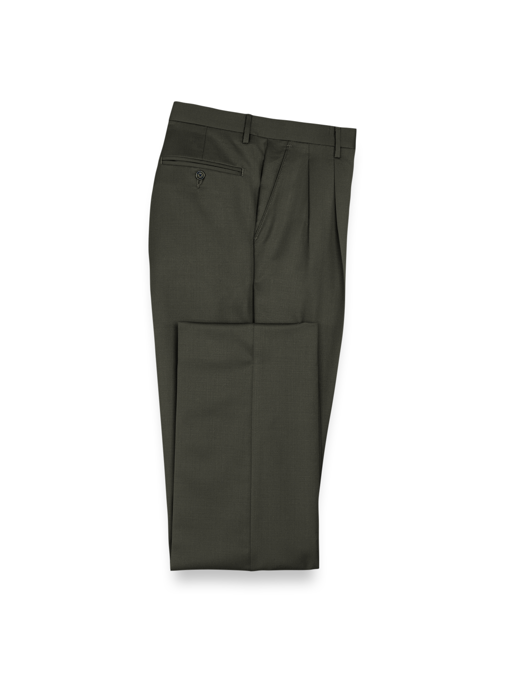 Product Image of Wool Gabardine Pants-Olive#model_pleated front