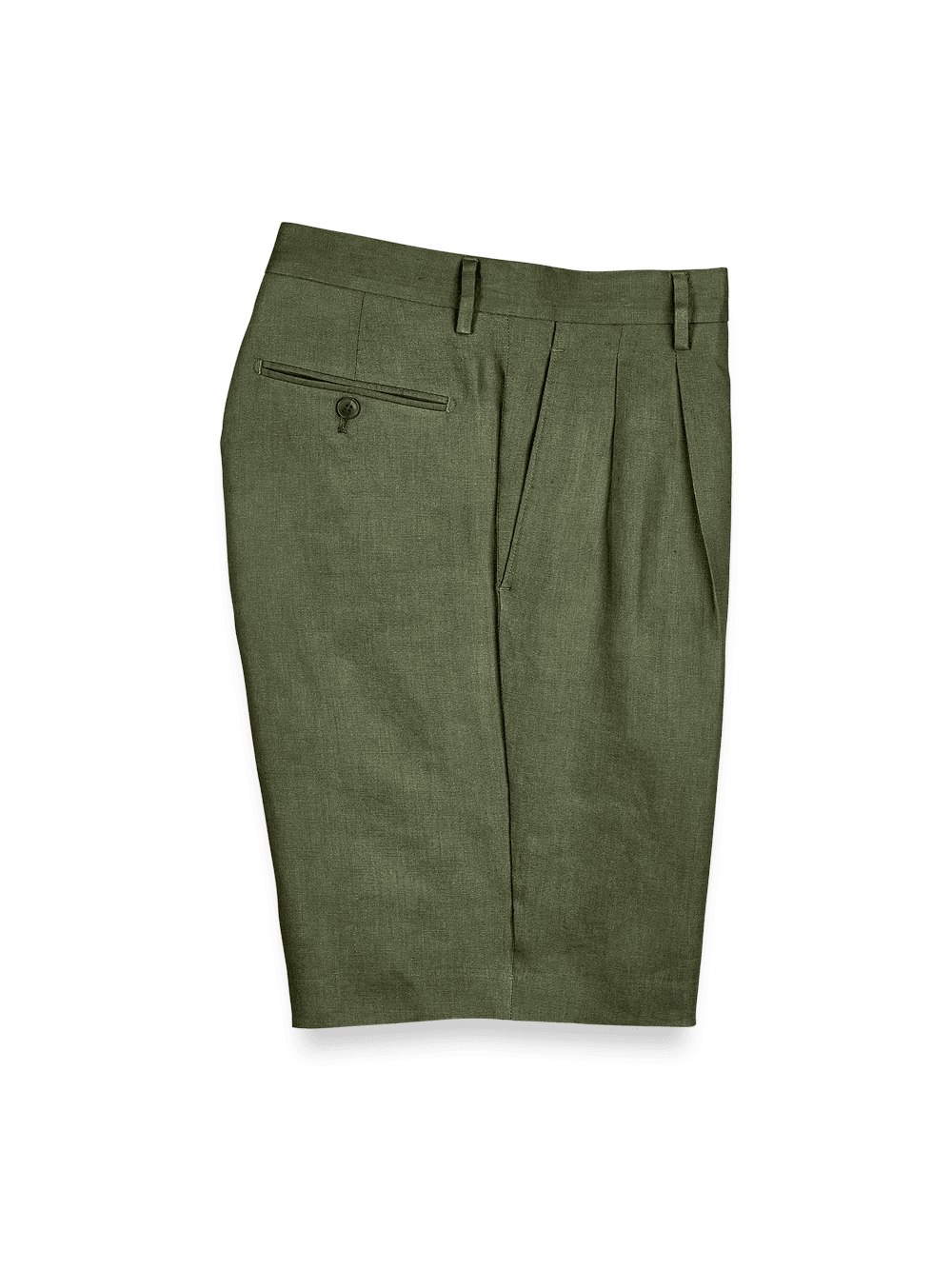 Product Image of Linen Pleated Shorts-Olive#model_pleated front