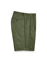 Linen Pleated Shorts - Olive