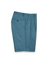 Linen Pleated Shorts - Teal