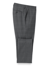 Microfiber Plaid Flat Front Pants - Charcoal Plaid