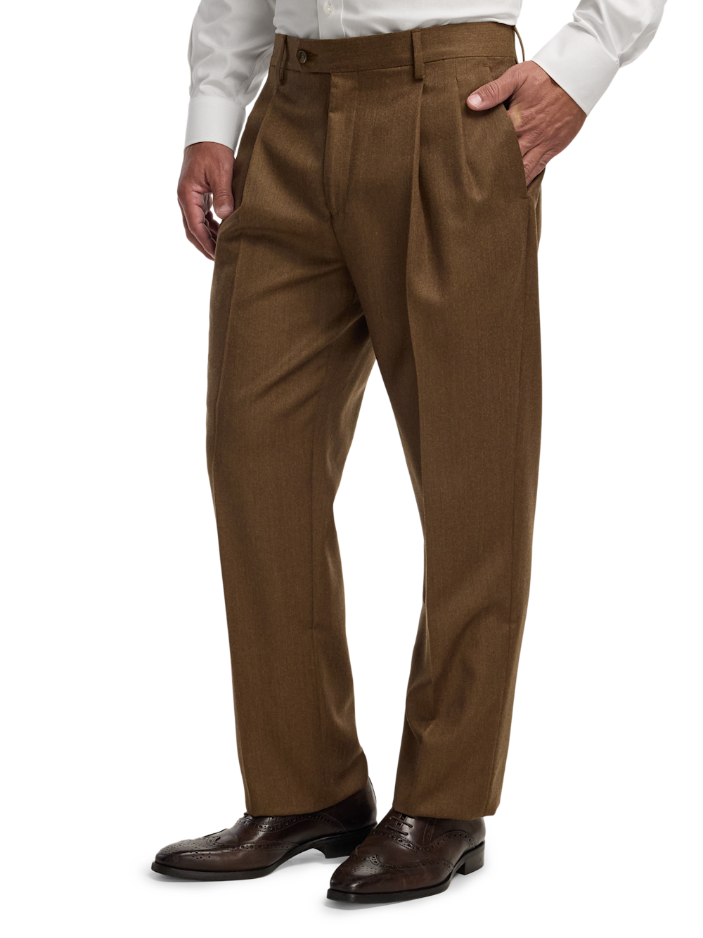 Alternate Image of Wool Flannel Solid Pants-3#model_pleated front