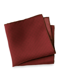 Houndstooth Silk Pocket Square - Burgundy