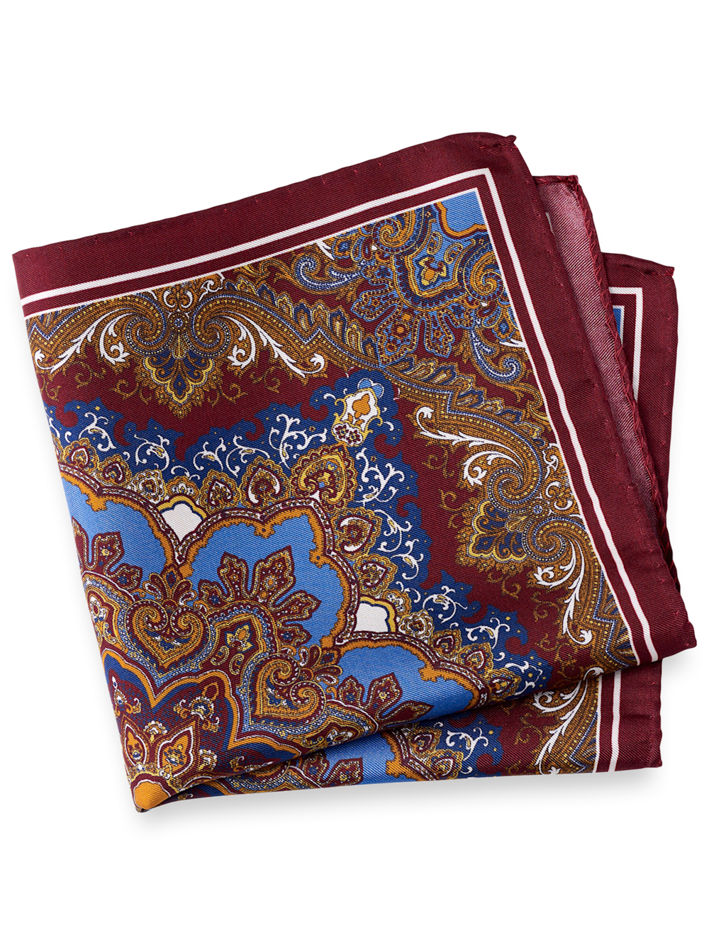 Product Image of Medallion Silk Pocket Square-Burgundy Multi