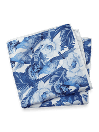 Floral Silk Pocket Square - Blue/white