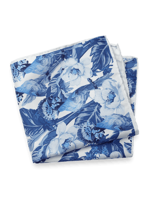 Floral Silk Pocket Square - Blue/white
