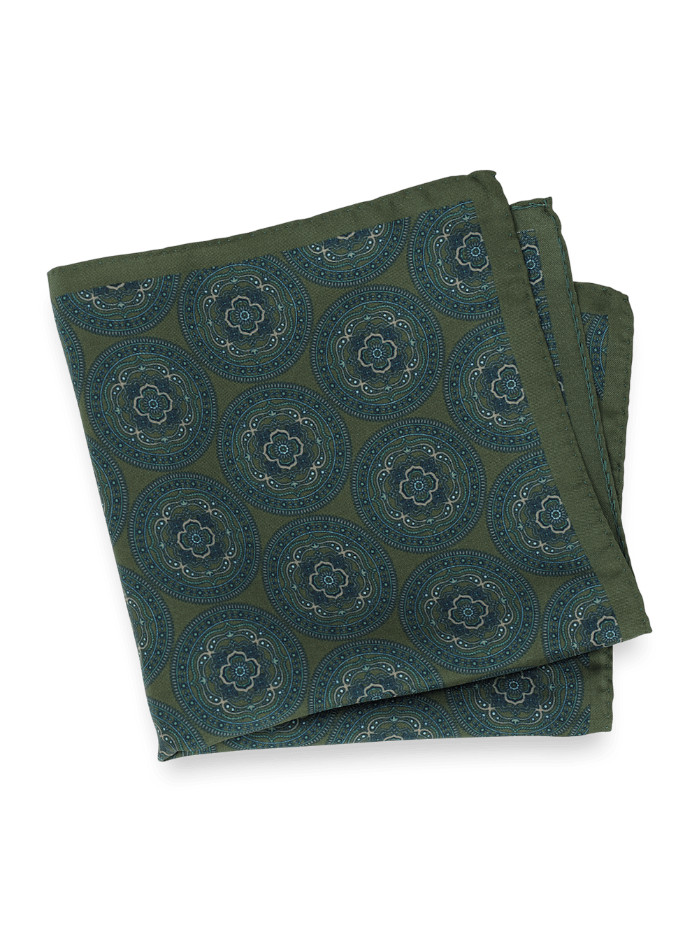 Product Image of Medallion Silk Pocket Square-Green