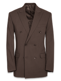 Classic Fit Essential Wool Double Breasted Peak Lapel Suit Jacket - Brown