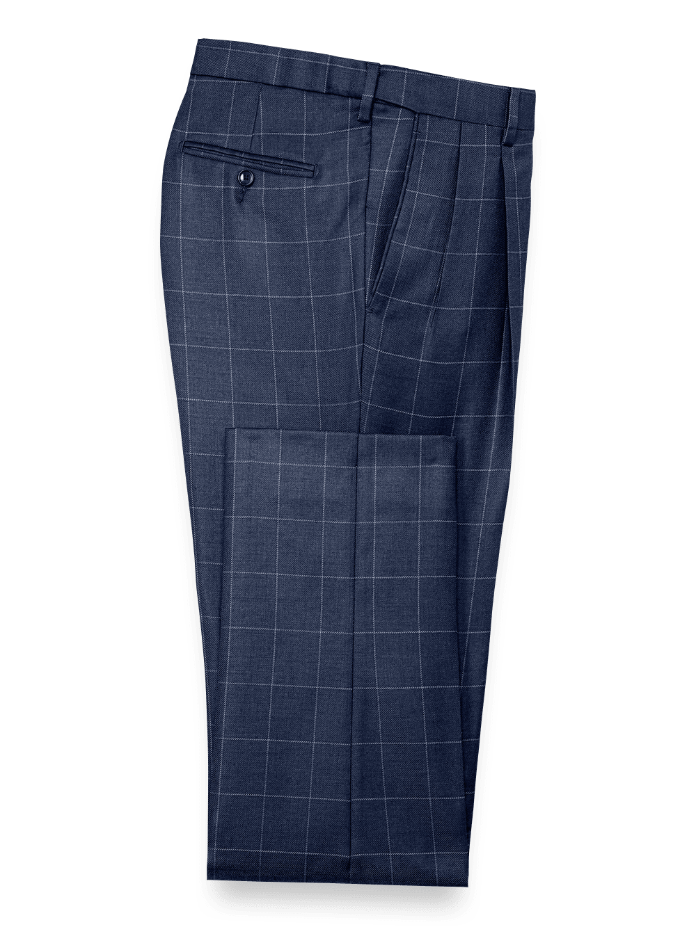 Product Image of Tailored Fit Essential Wool Pleated Pants-Navy Windowpane