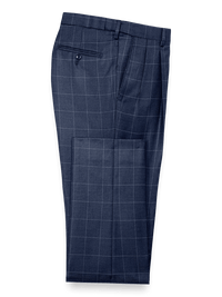 Tailored Fit Essential Wool Pleated Pants - Navy Windowpane