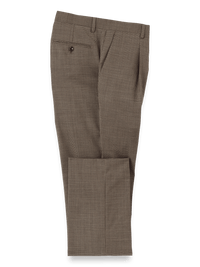 Wool Stretch Micro Check Single Pleat Suit Pants - Light Brown