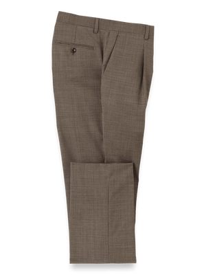 Wool Stretch Micro Check Single Pleat Suit Pants - Light Brown