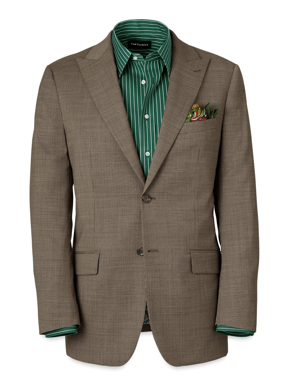 Product Image of Wool Stretch Micro Check Peak Lapel Suit Jacket-Light Brown
