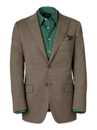 Wool Stretch Micro Check Peak Lapel Suit Jacket - Light Brown