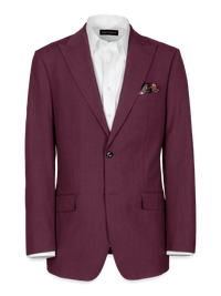 Wool Stretch Bengaline Peak Lapel Suit Jacket - Plum