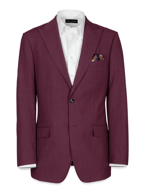 Wool Stretch Bengaline Peak Lapel Suit Jacket - Plum