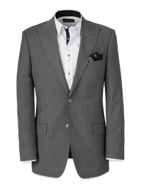 Wool Stretch Bengaline Peak Lapel Suit Jacket - Grey