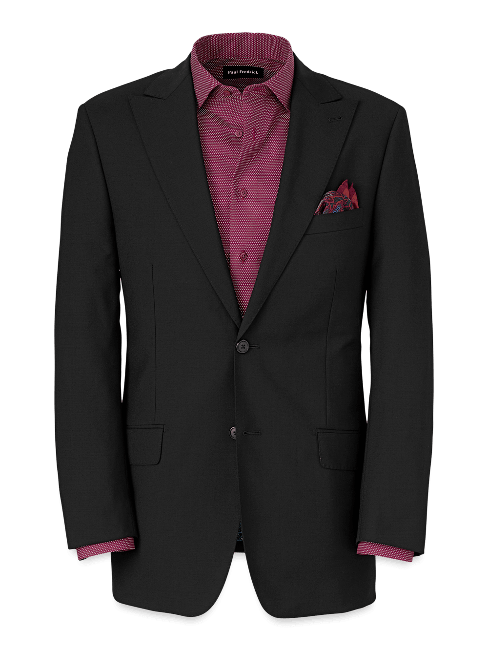 Product Image of Wool Stretch Bengaline Peak Lapel Suit Jacket-Black