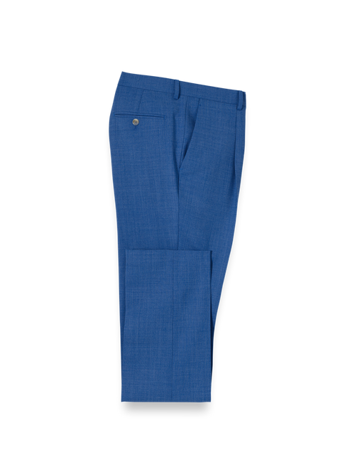 Wool Stretch Bengaline Single Pleated Suit Pants - French Blue