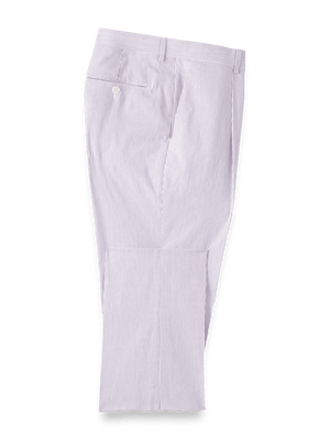 Cotton Stretch Stripe Seersucker Single Pleat Suit Pants - Purple/white