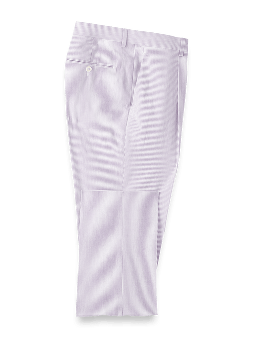 Cotton Stretch Stripe Seersucker Single Pleat Suit Pants - Purple/white
