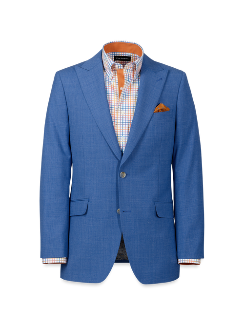 Wool Stretch Bengaline Peak Lapel Suit Jacket - French Blue