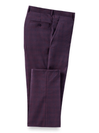 Italian Wool Plaid Flat Front Suit Pants - Wine