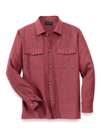 Linen Blend Solid Overshirt - Burgundy
