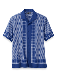 Cotton Border Print Casual Shirt - Blue