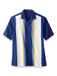 Cotton Stripe Border Print Casual Shirt - Navy