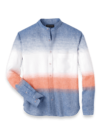 Linen Blend Horizontal Stripe Casual Shirt - Orange/blue