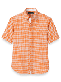 Linen Gingham Check Casual Shirt - Orange