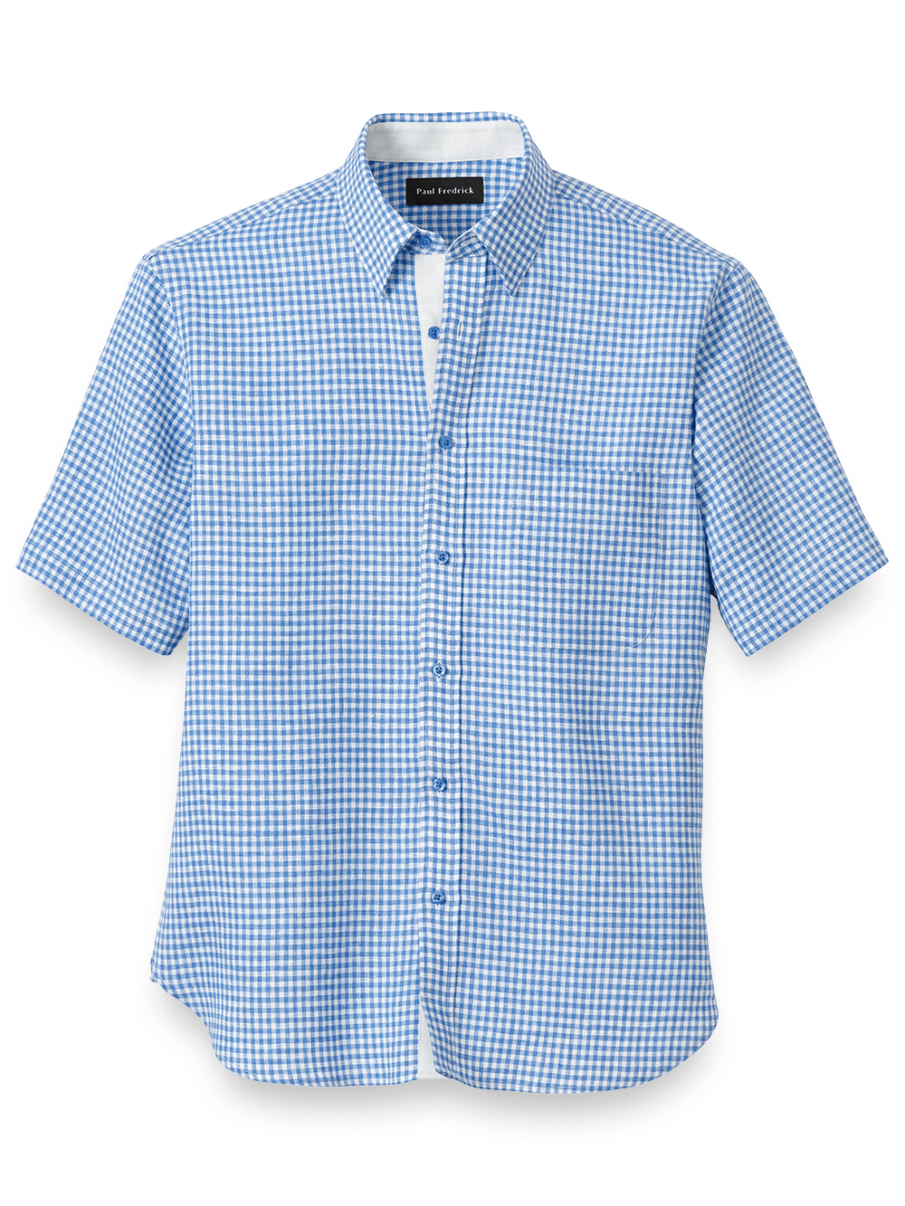 Product Image of Linen Gingham Check Casual Shirt-Blue