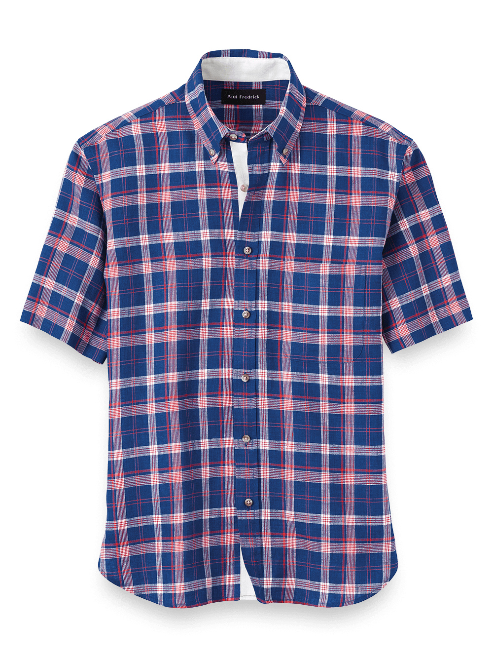 Product Image of Linen Plaid Casual Shirt-Blue/Red