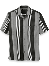 Linen Stripe Print Casual Shirt - Black/white