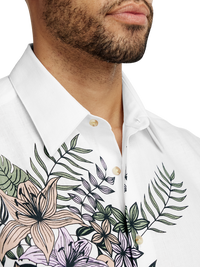 Linen Blend Print Panel Casual Shirt - Multi