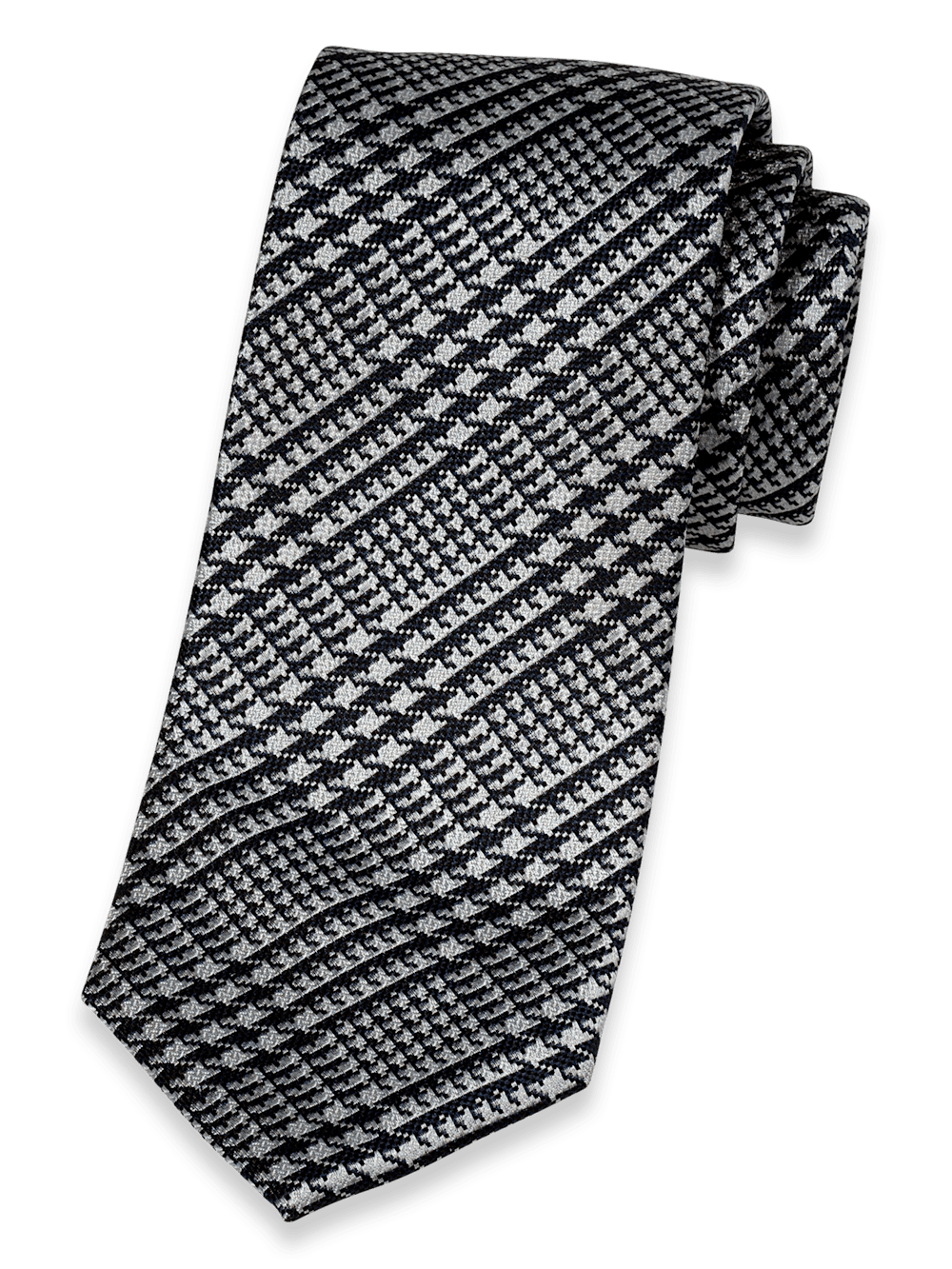 Product Image of Houndstooth Plaid Woven Silk Tie-Black/Grey