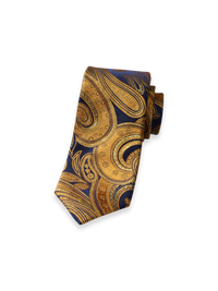 Paisley Woven Silk Blend Tie - Navy/gold